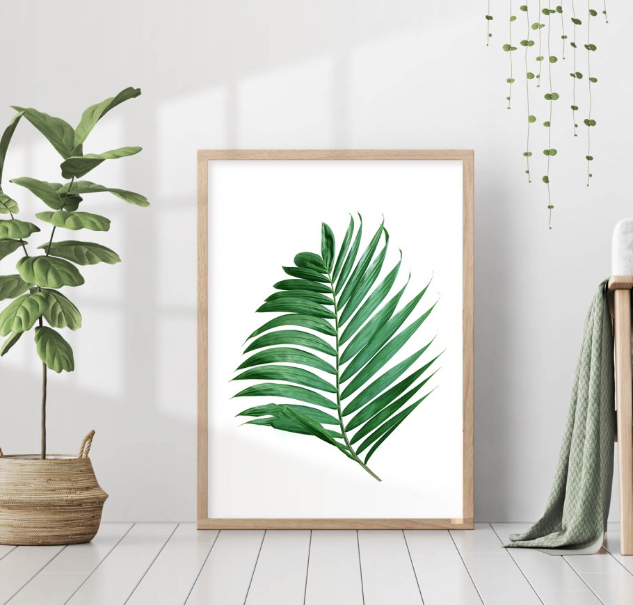 Листья на стене в интерьере тропические