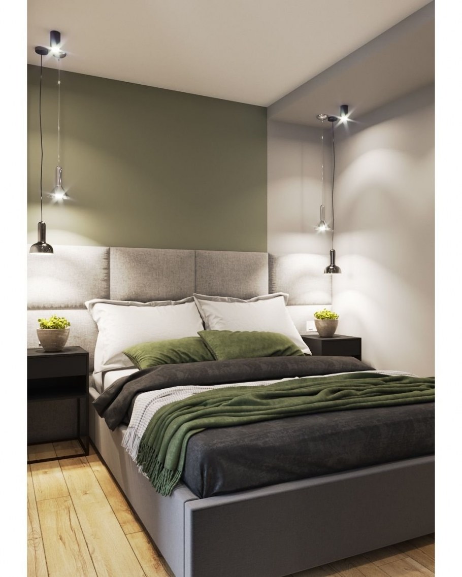 Серо зеленая спальня