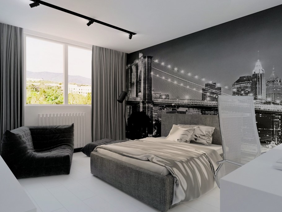 Маленькая спальня в стиле Хай тек серая