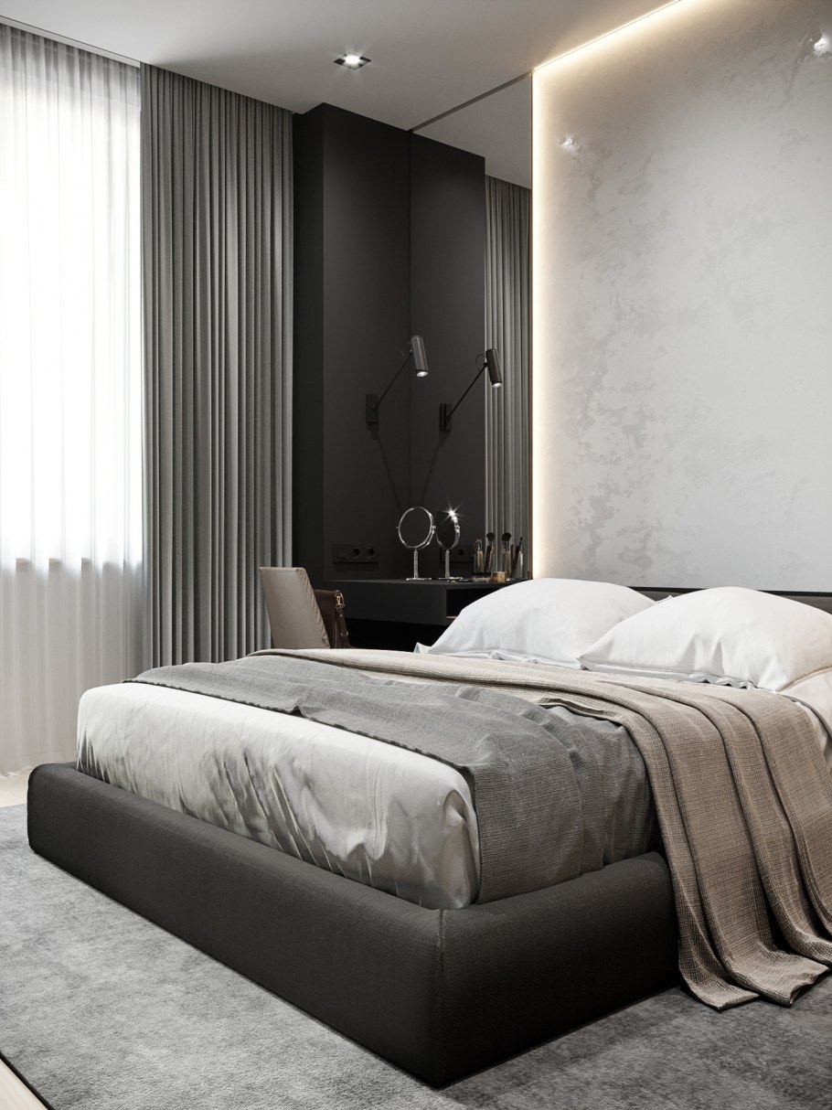 Бело черная гостиная с кроватями