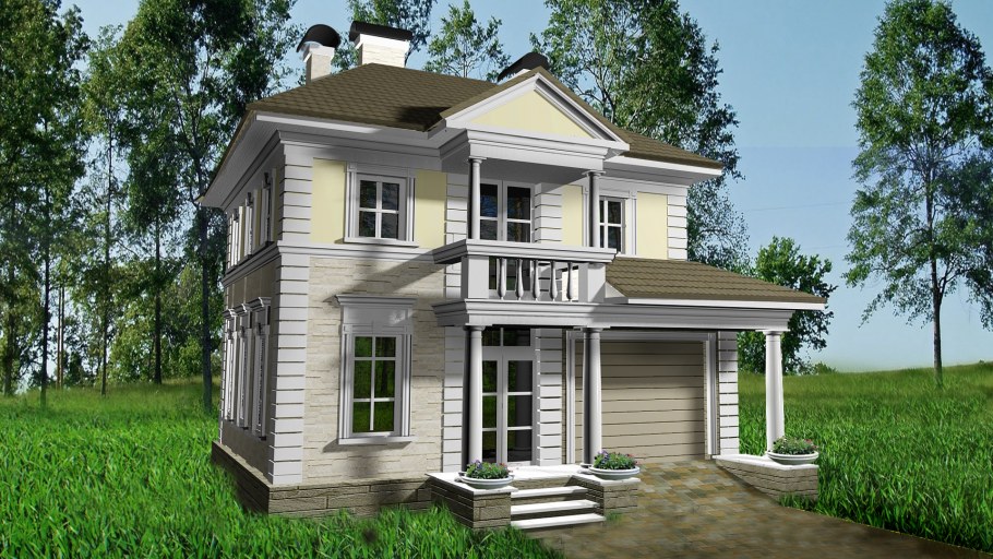 Двухэтажный дом с колоннами