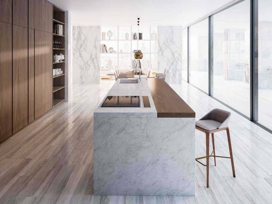 Мрамор в интерьере кухни