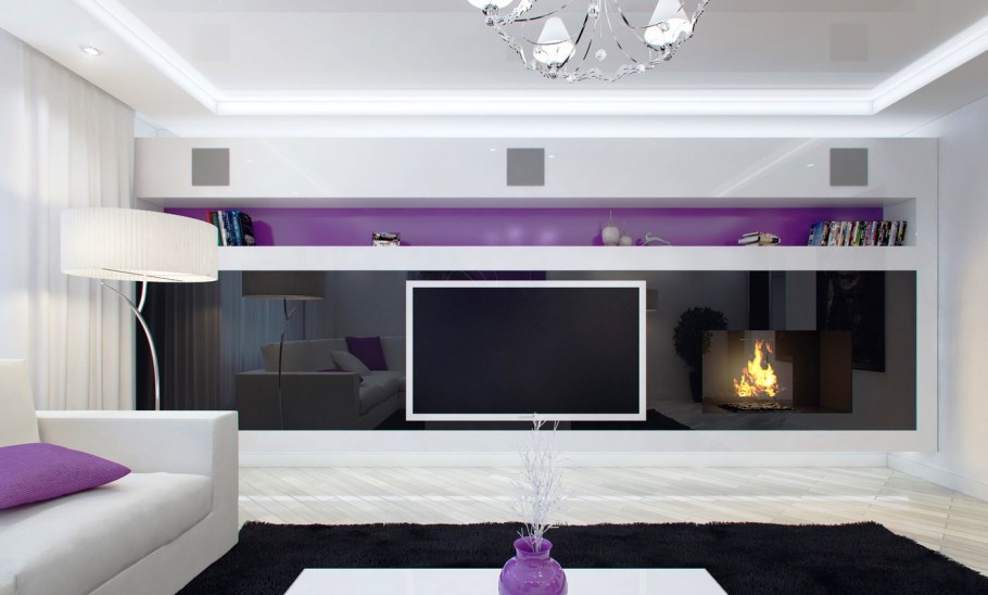 Белый телевизор в интерьере гостиной