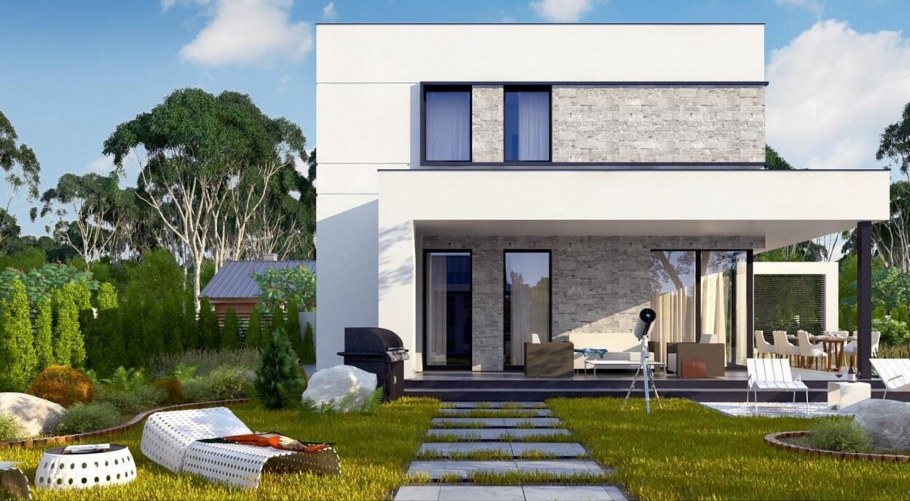 Современный каркасный дом с плоской крышей