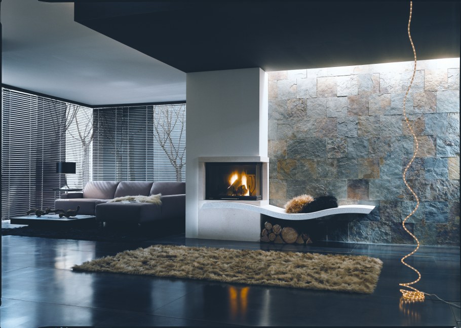 Угловой камин в интерьере