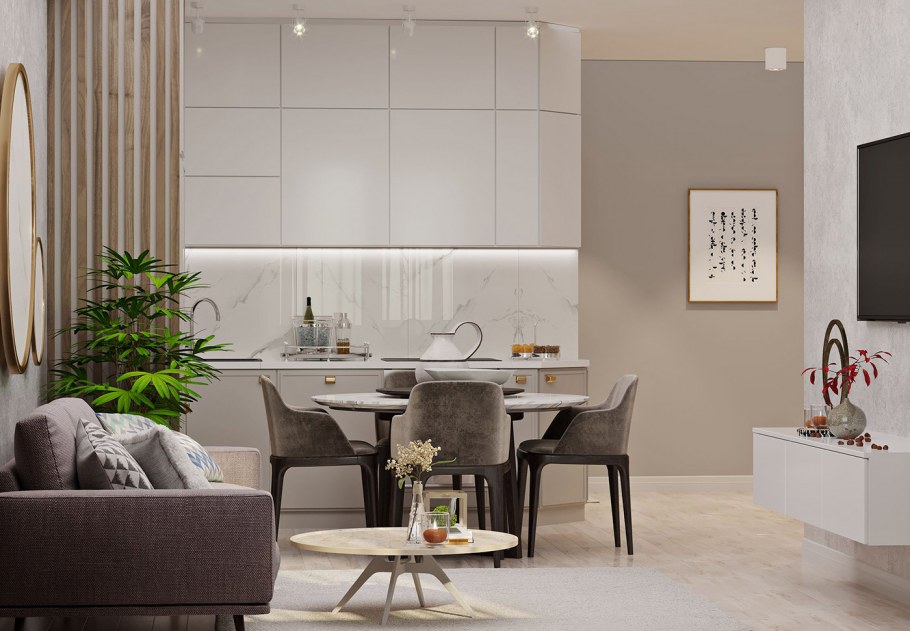 Интерьер кухня-гостиная 15 кв.м