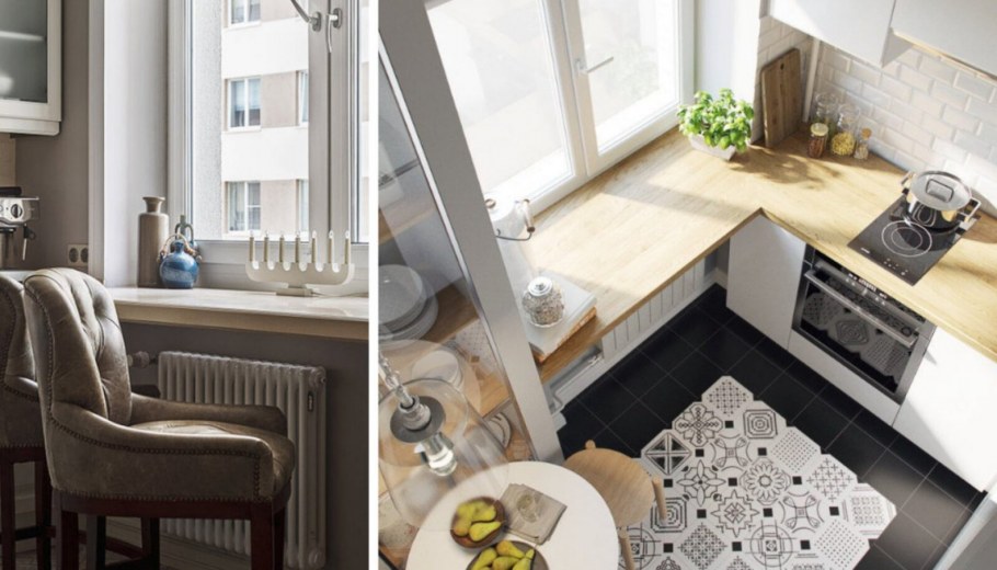 Планировка кухни с подоконником столешницей