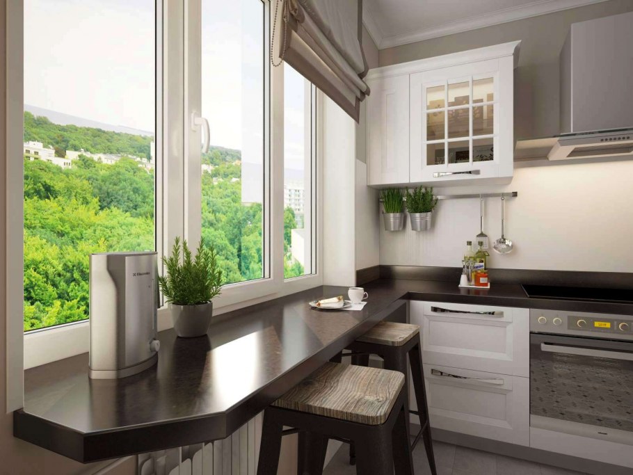 Кухня со столешницей у окна