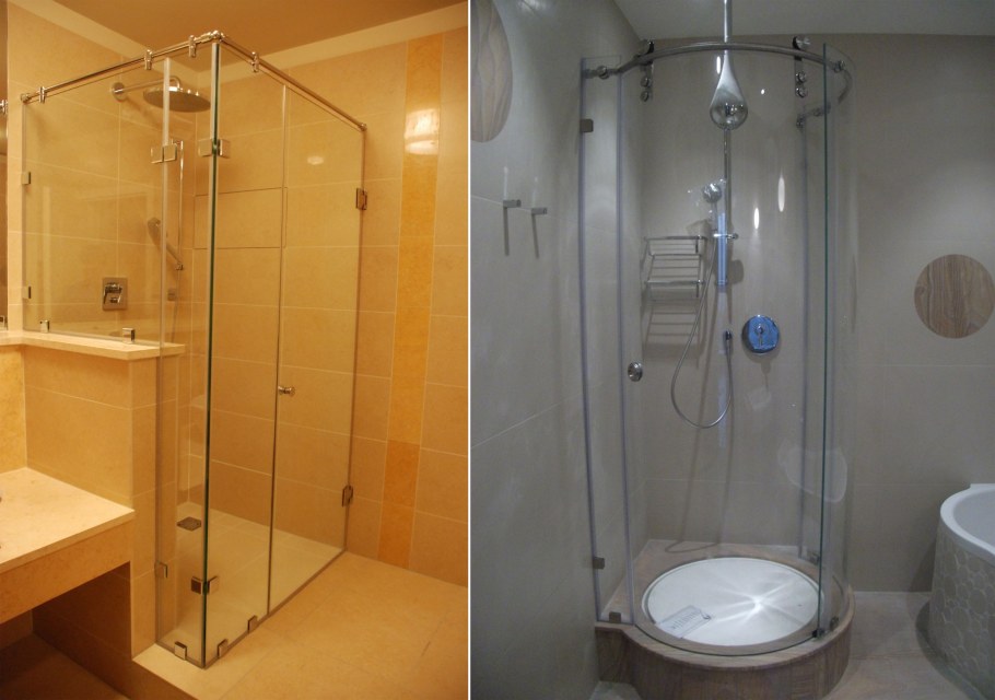 Душевая кабина в прямоугольном помещении