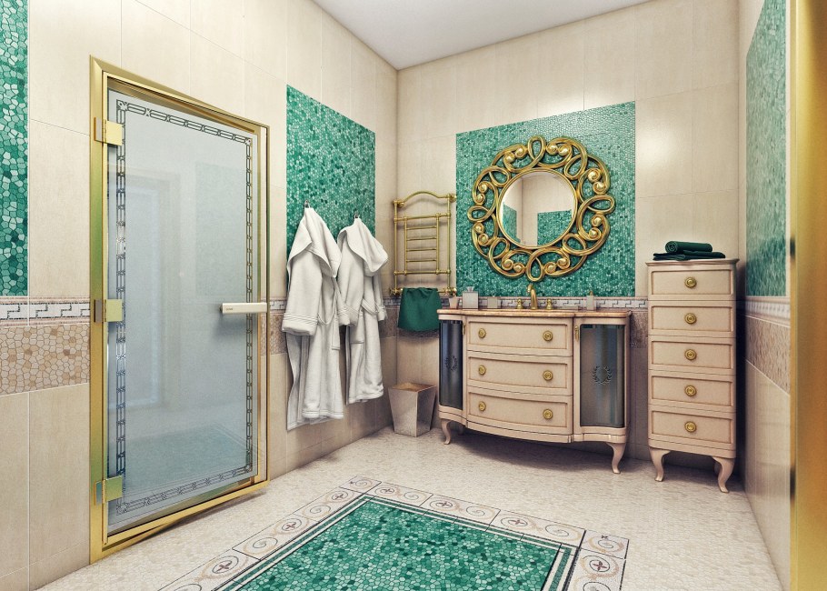 Ванная в изумрудном цвете