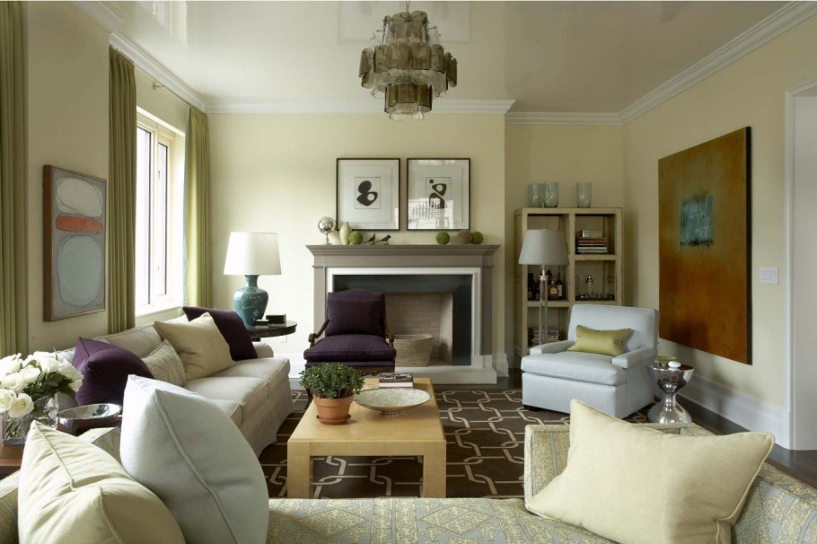 Табачный цвет в интерьере гостиной