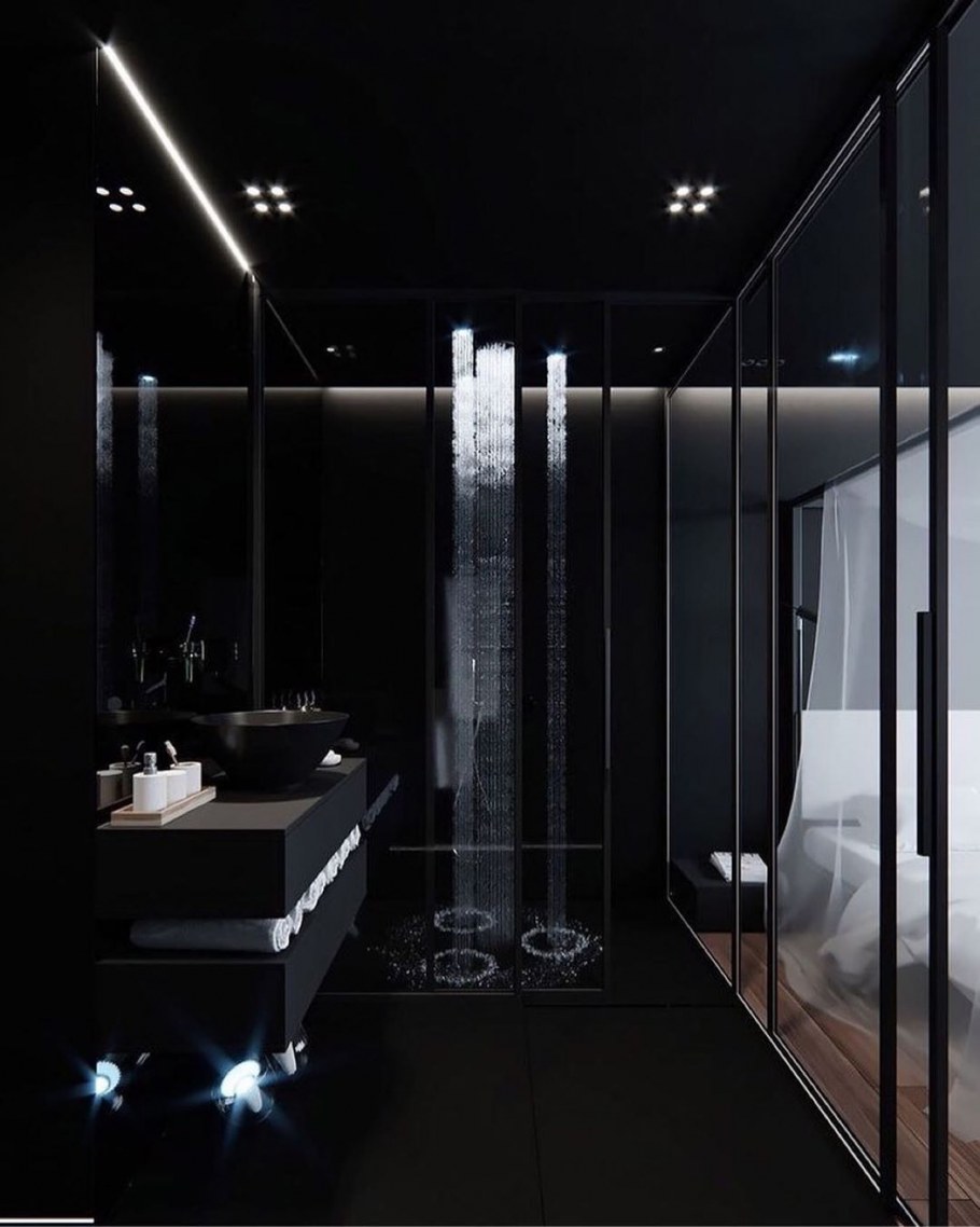 Душевая комната в темных тонах