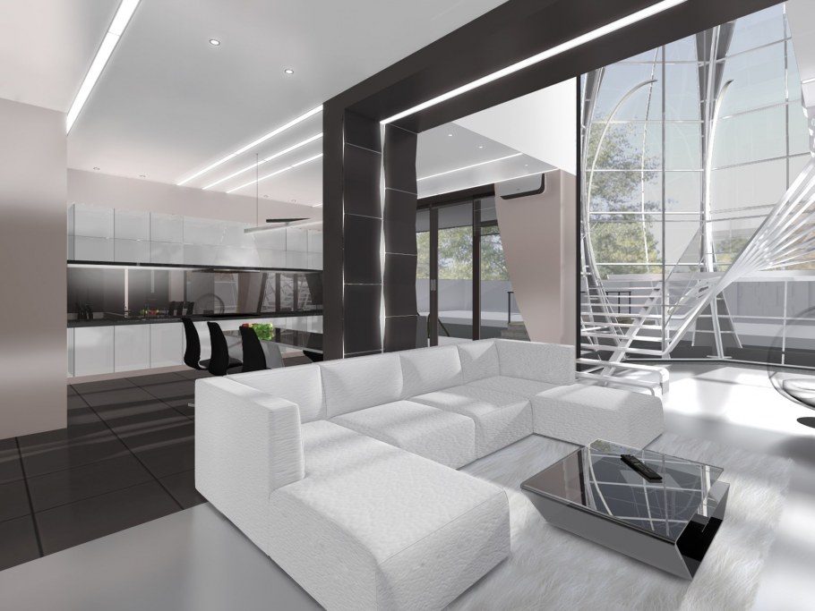 Гостиная в черно белом стиле