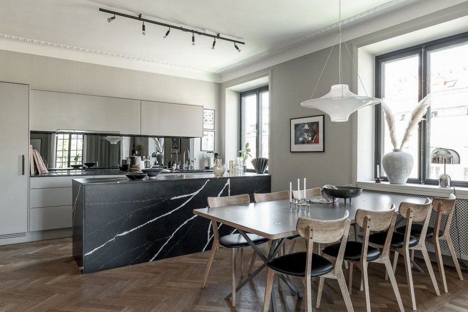 Кухня гостиная в серых тонах