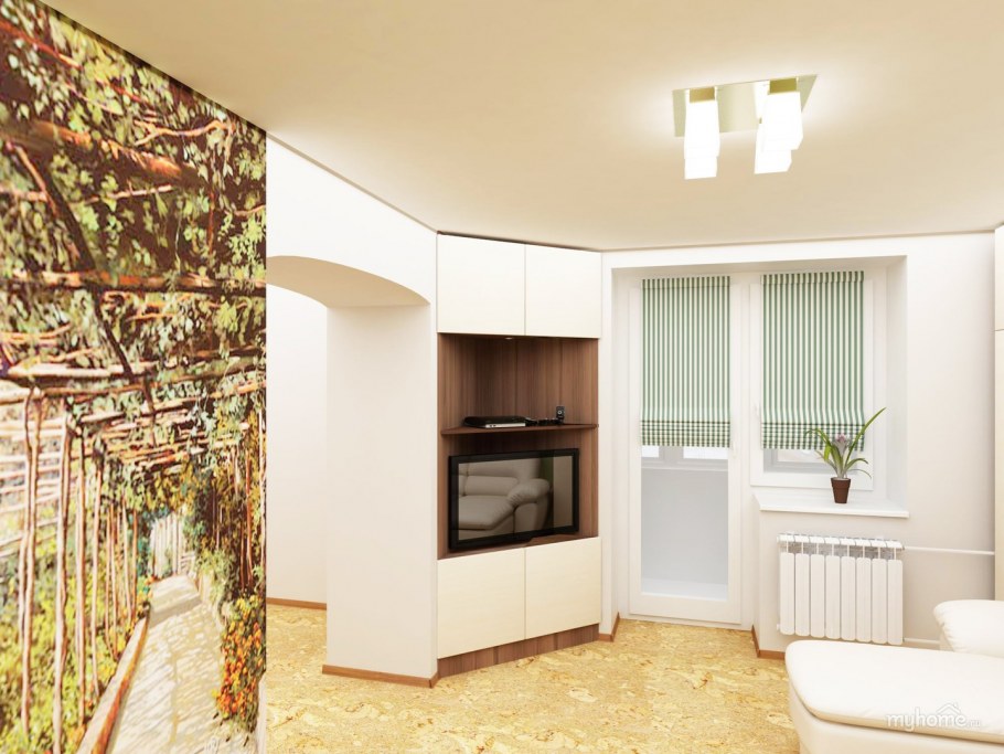 Зона телевизора в углу гостиной