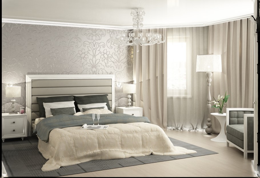 Бежево серая спальня арт деко