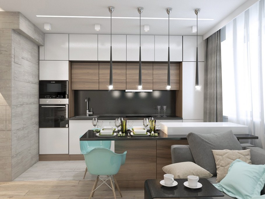 Кухня гостиная икеа 20м