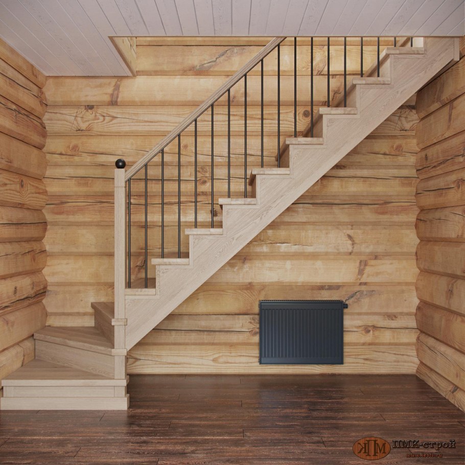 Лестница с забежными ступенями на 180 на второй этаж