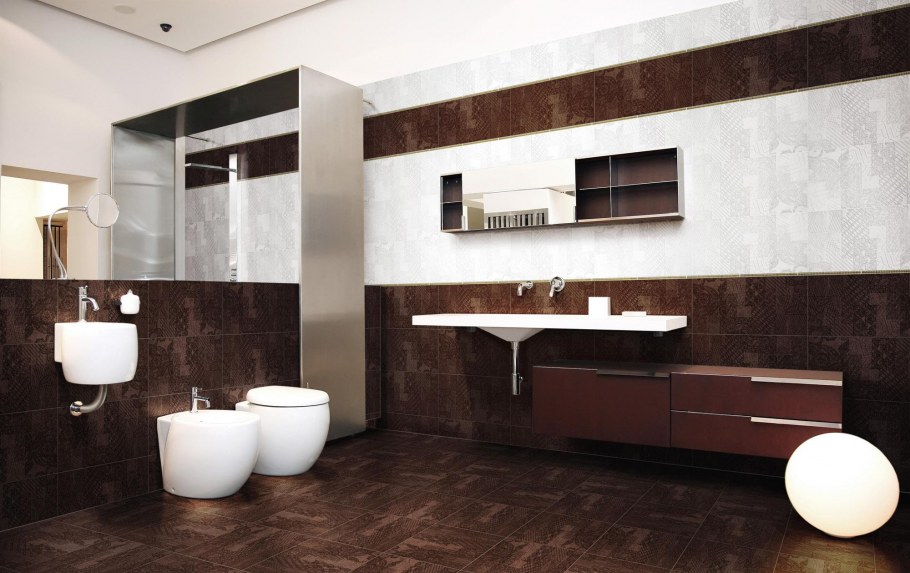 Коричневый кафель в ванной