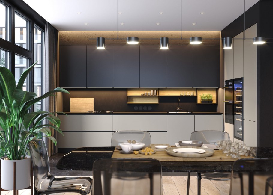 Кухня,со стеклянными фасами