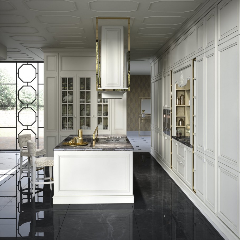 Кухня Неоклассика с барной стойкой