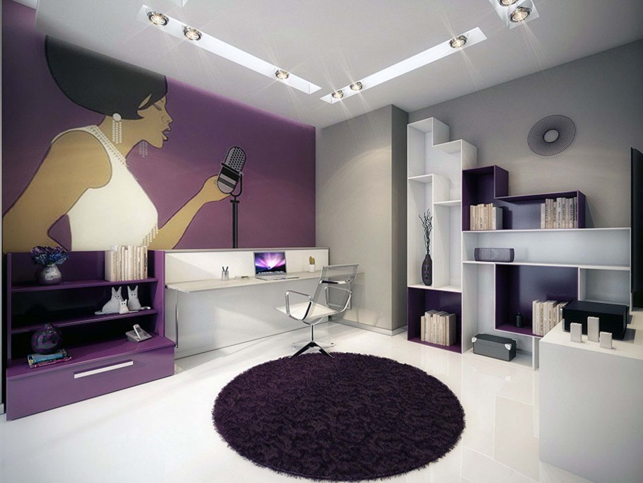 Спальня в бежево-сиреневых тонах