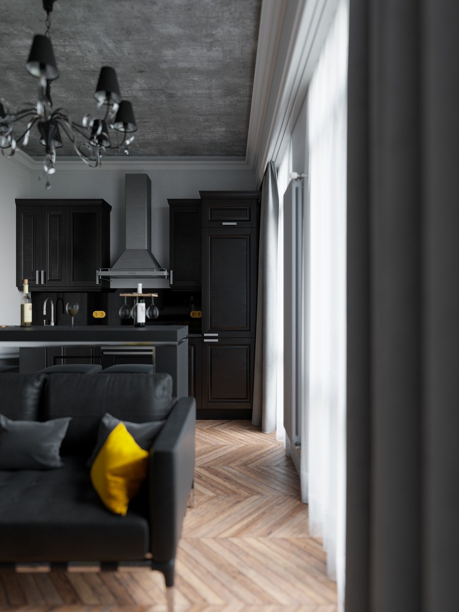 Темный пол светлая мебель