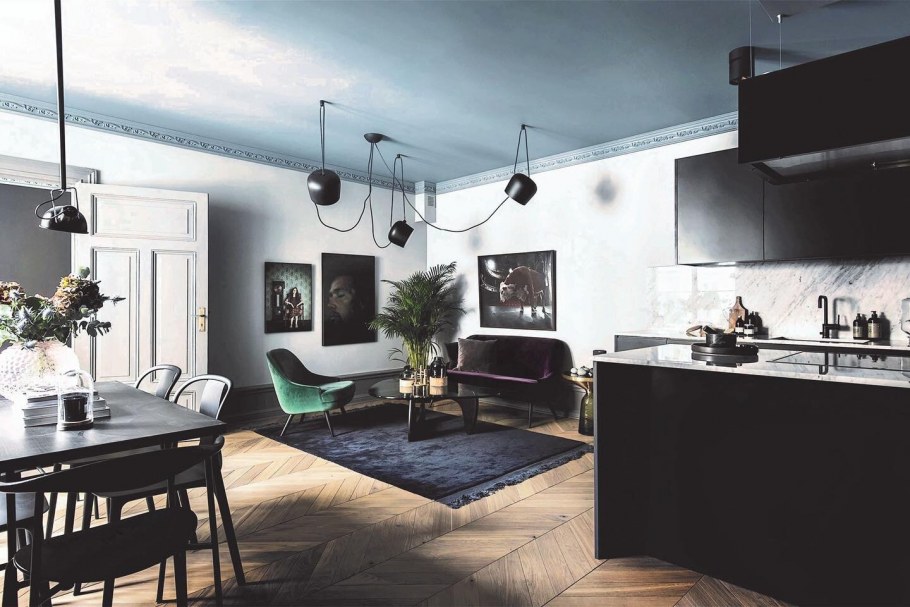 Спальня с высокими потолками