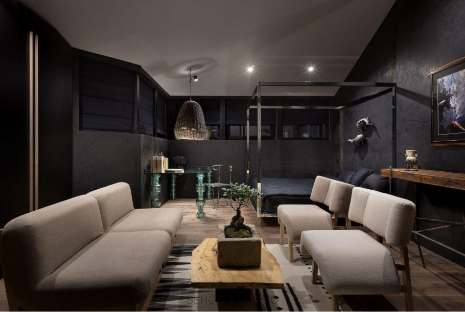 Тёмные обои в спальне