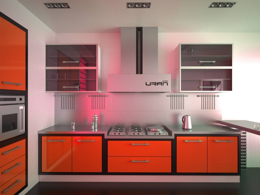 Маленькая кухня в оранжевом цвете