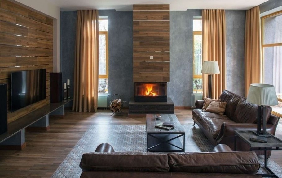 Гостиная с камином в современном стиле
