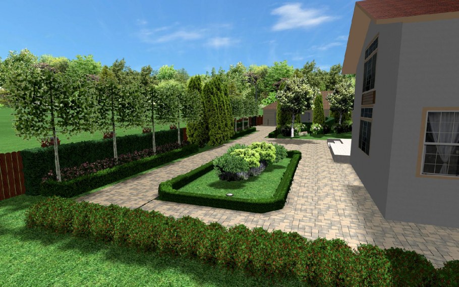 Патио с живой изгородью