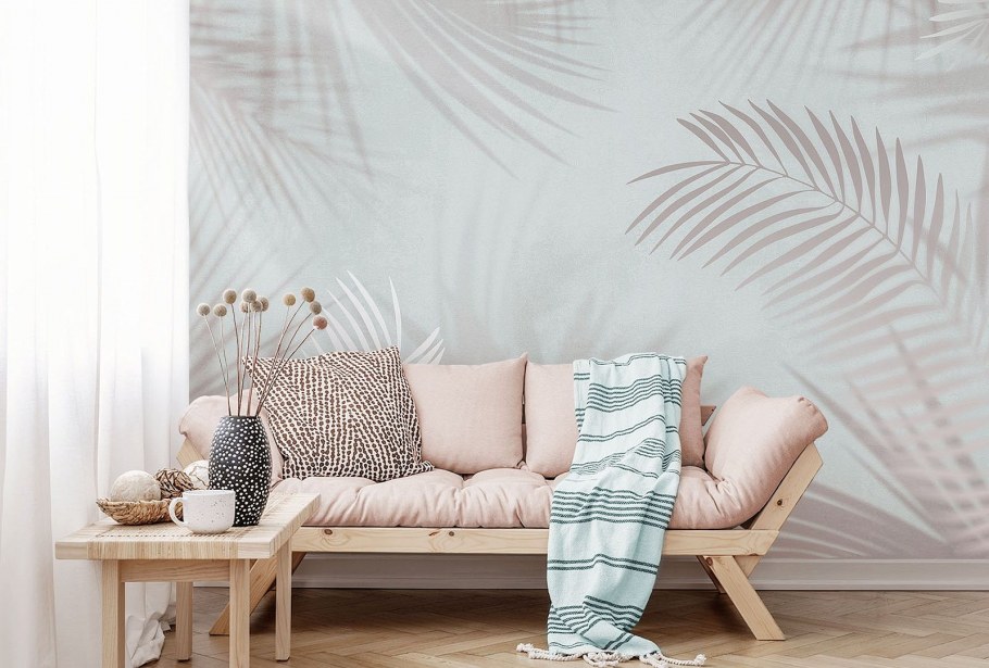 Обои листья в интерьере фото