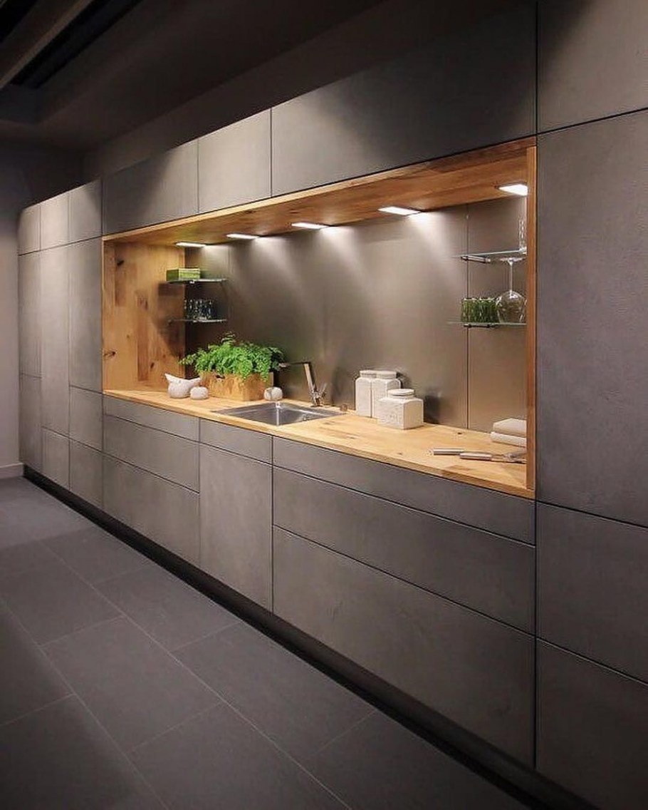 Кухня под бетон с деревом