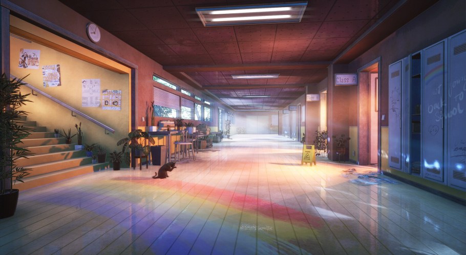 Коридор школы аниме