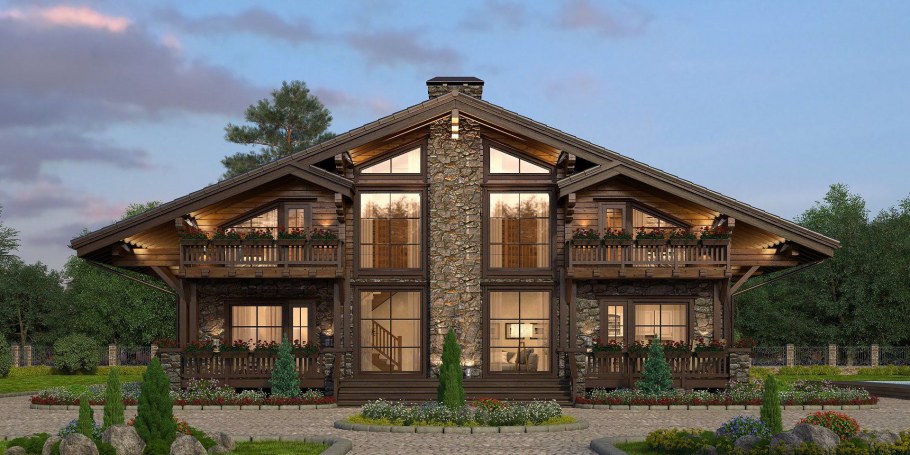 Дом из клееного бруса в стиле Шале