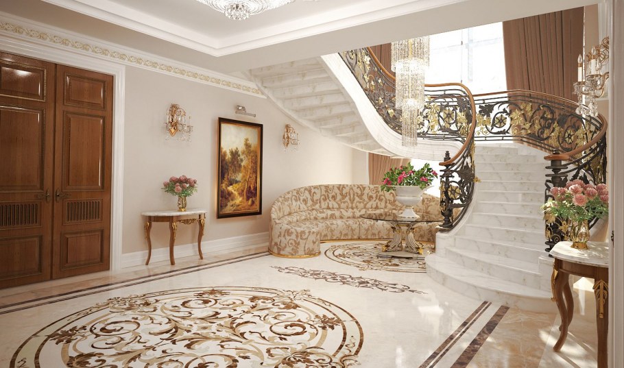 Мраморная пол в гостиной в частном доме
