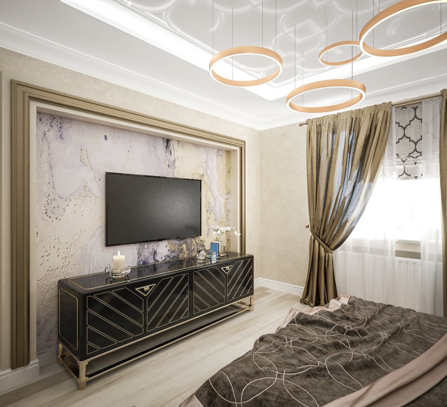 ТВ зона в гостиной Неоклассика