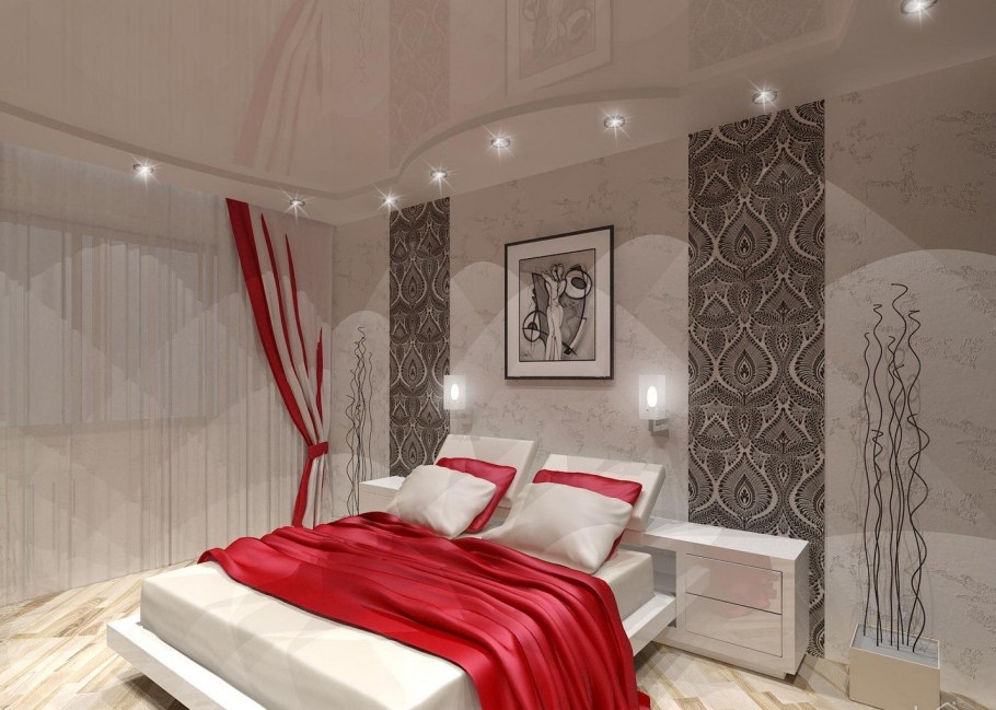 Спальня в красно белых тонах
