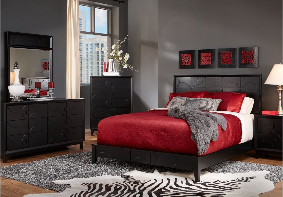 Спальня в серо бордовых тонах