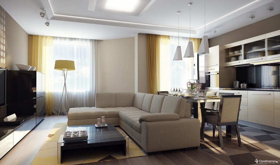 Кухня гостиная 20 метров 2 окна