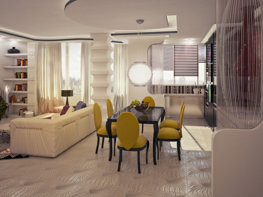 Кухня гостиная с обеденной и зоной отдыха