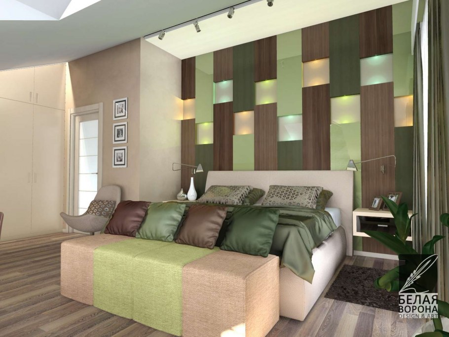 Салатовые обои в спальне