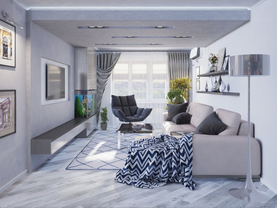 Гостиная в стиле Контемпорари в квартире в светлых тонах