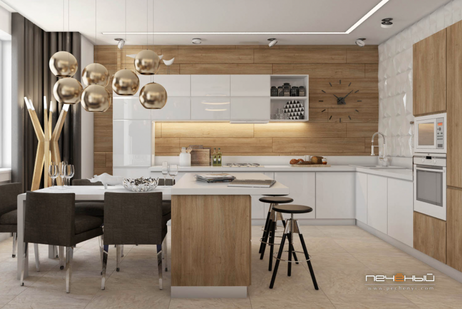 Кухни беж с деревом современная