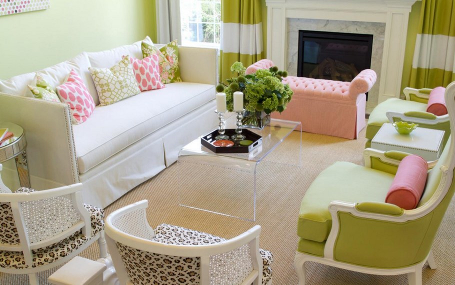 Зеленый и розовый в интерьере