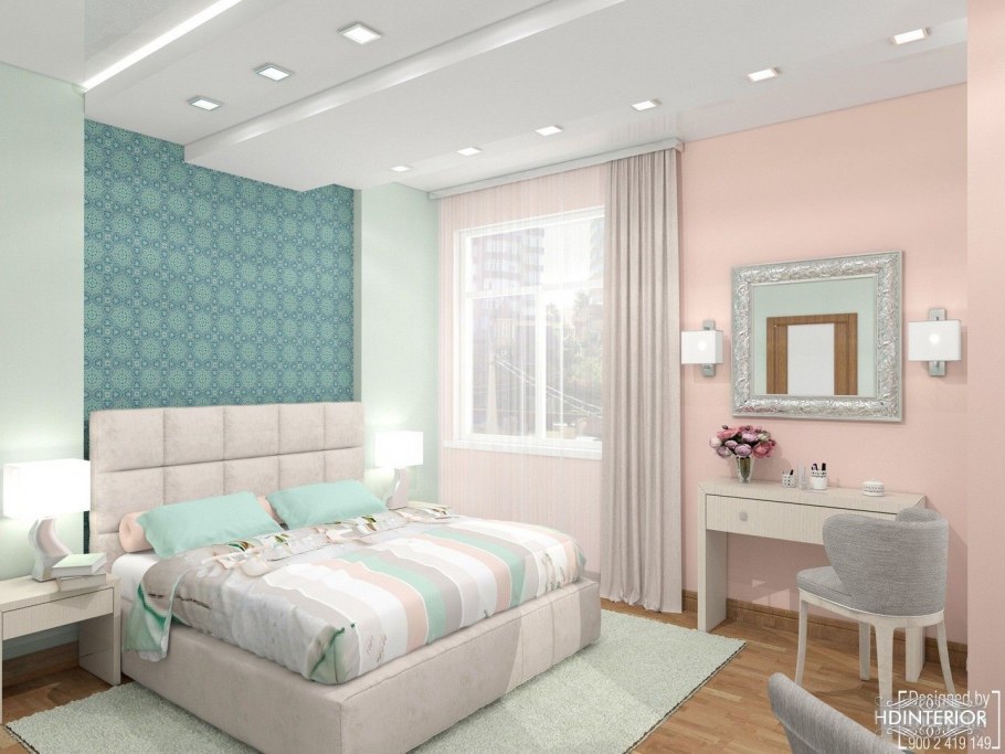 Спальня в мятных тонах