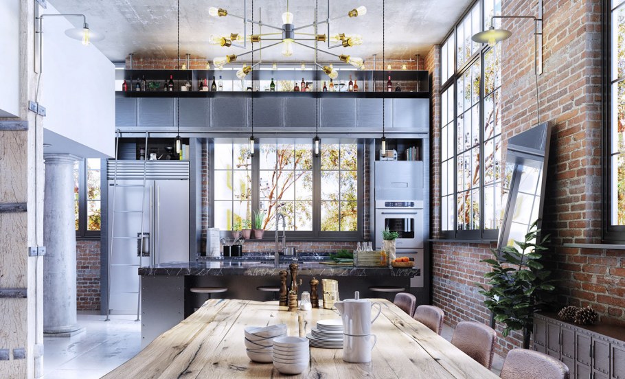 Столовая-гостиная лофт лофт