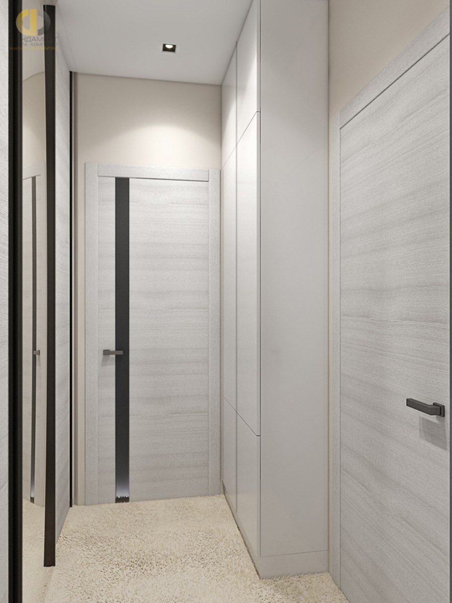 Светлая прихожая с кирпичной стеной