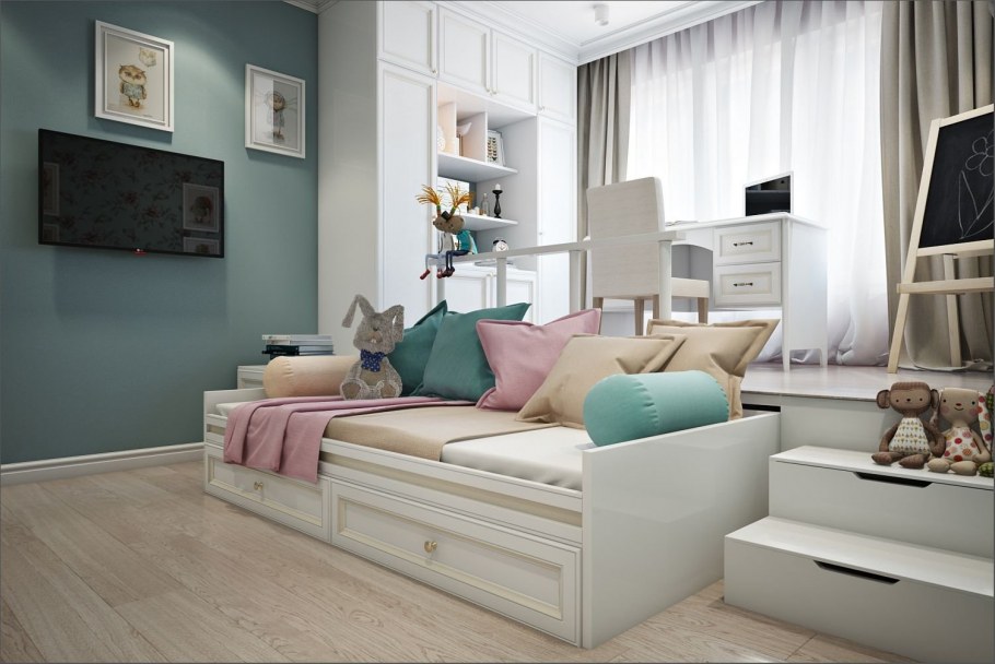 Детская комната в пастельных тонах для новорожденного